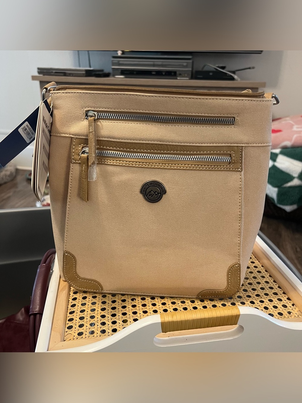 NWT Roomy White Mountain Canvas and Vegan Leather Crossbody Bag